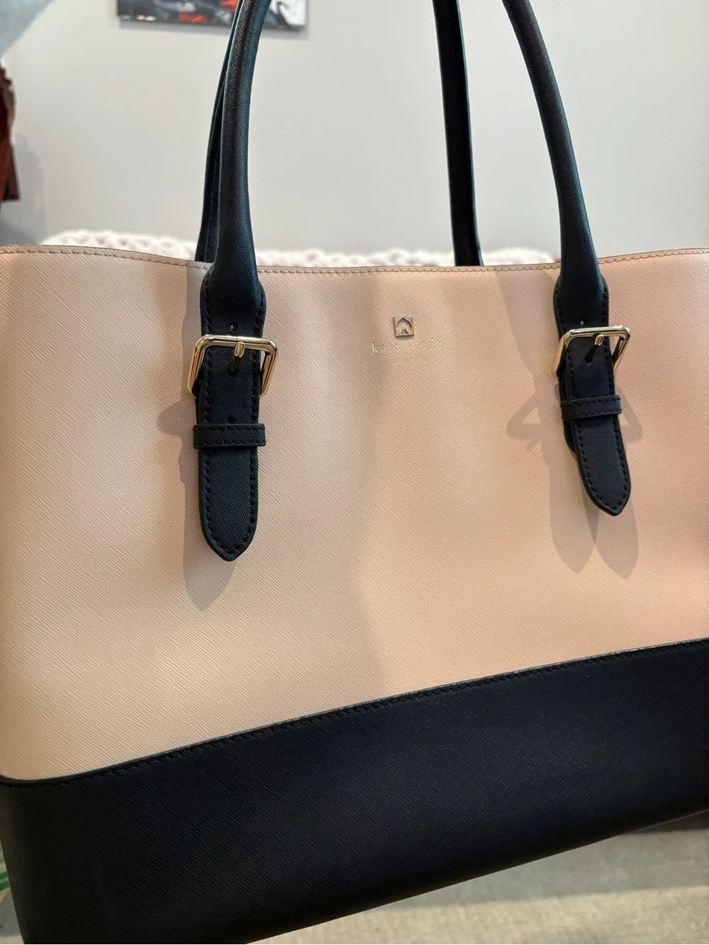 kate spade Two-Tone Blush Pink and Black Large Leather Tote